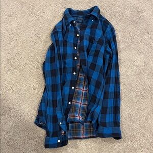 Ralph Lauren Men's Blue and Black Checkered Shirt